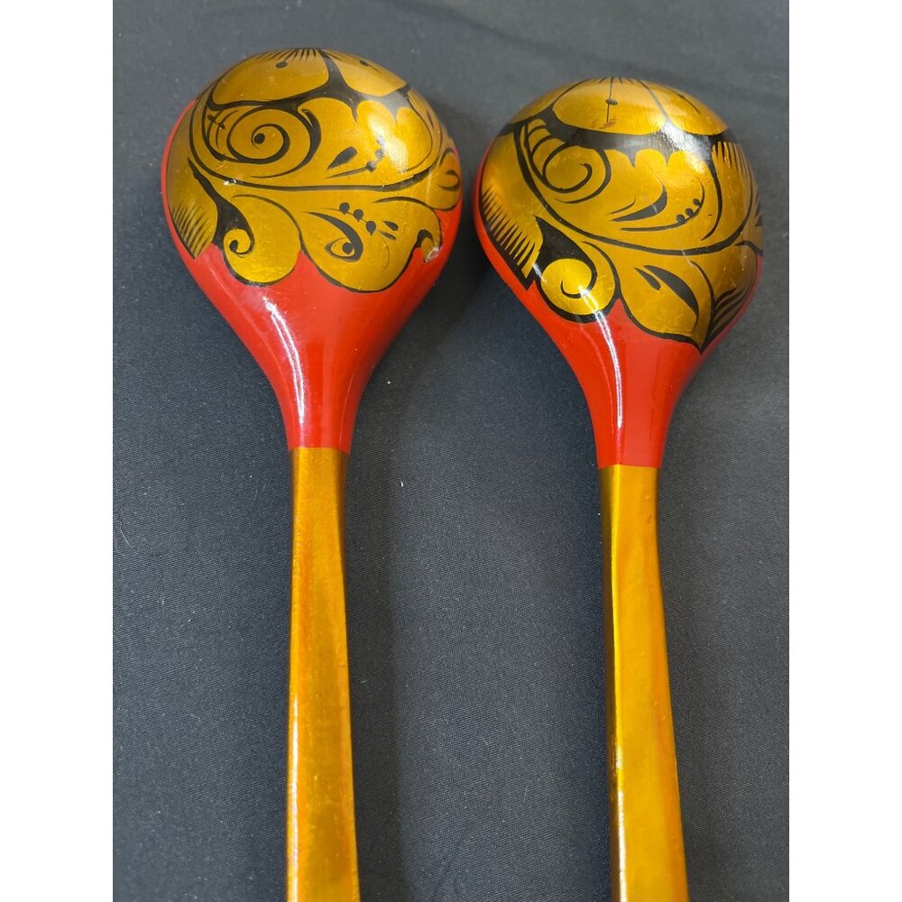 Russian Vintage Wooden Spoons Folk Art Hand Painted Set of 2 - Picture 5 of 5